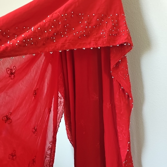 Sante Classics Vintage Red Boho Hippie Beaded  Embroidered Kaftan Dress One Size - Picture 8 of 10